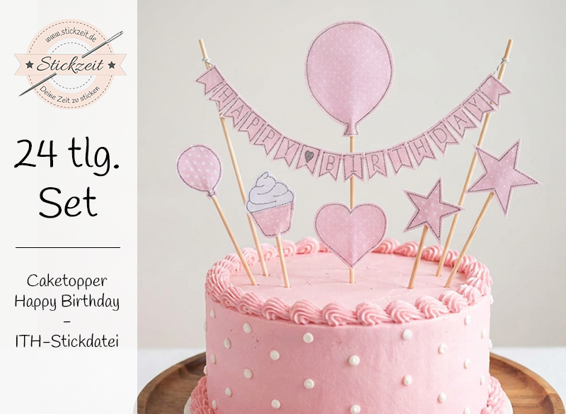 Caketopper Happy Birthday - ITH-Stickdatei
